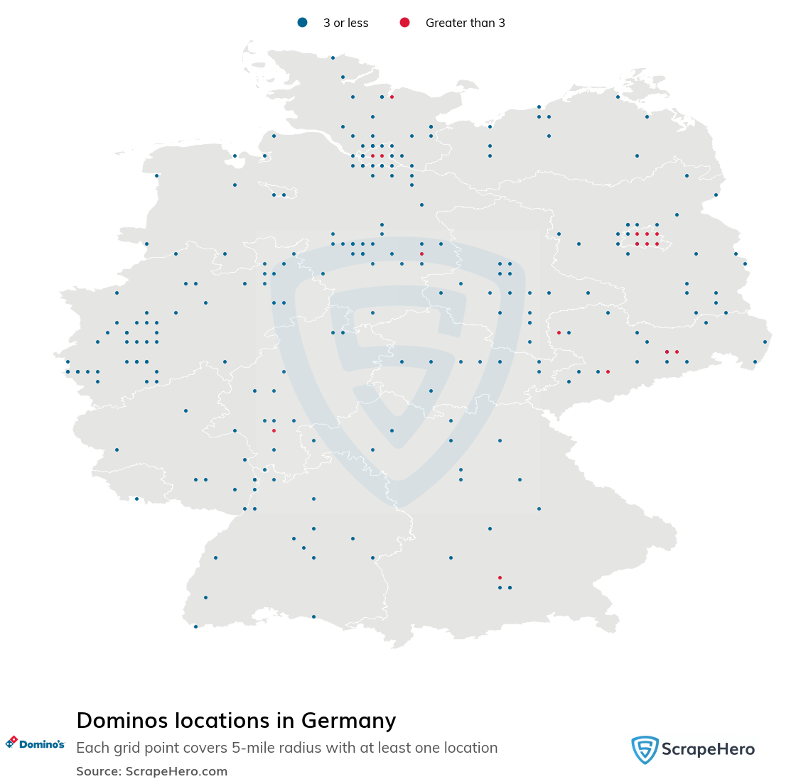 Map of Dominos restaurants in Germany