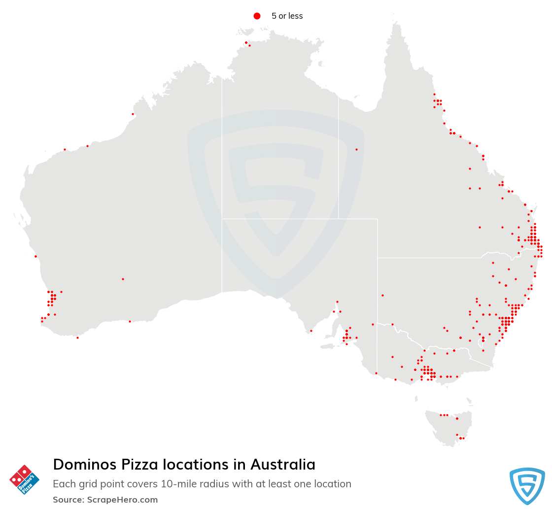Map of Dominos Pizza restaurants in Australia
