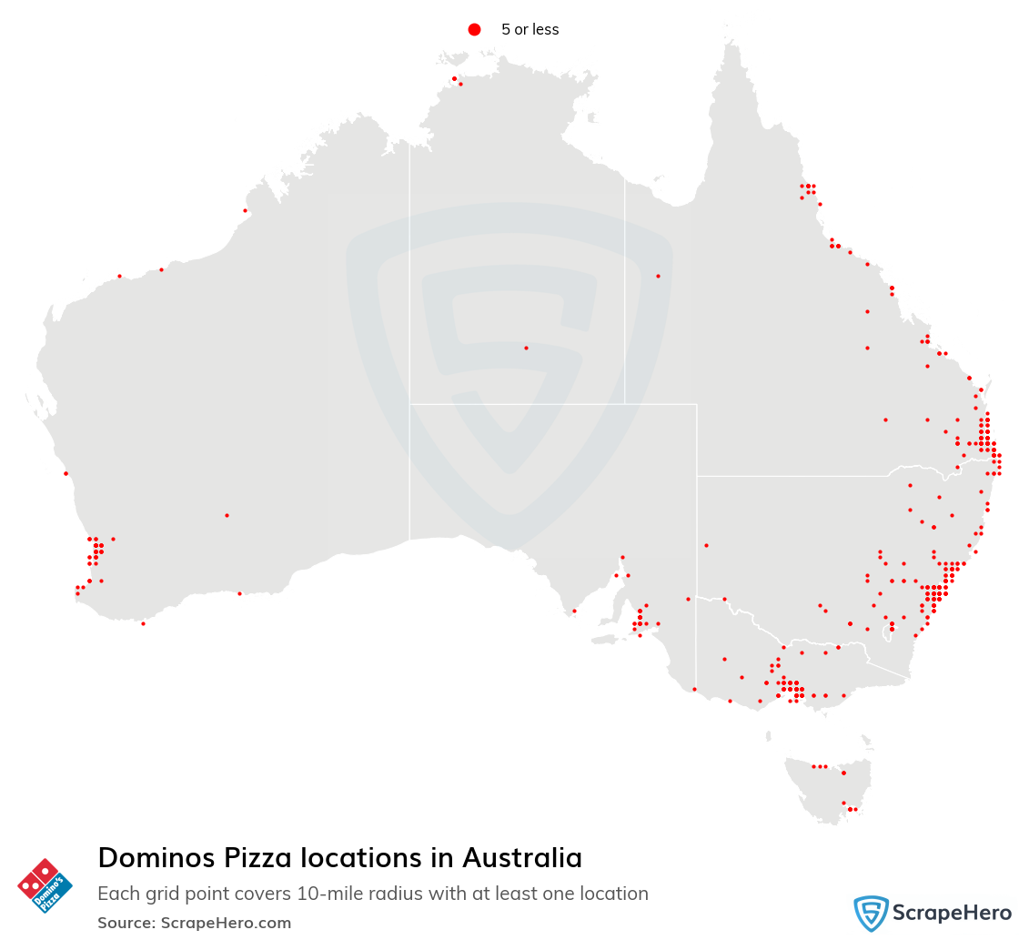 Map of Dominos Pizza restaurants in Australia