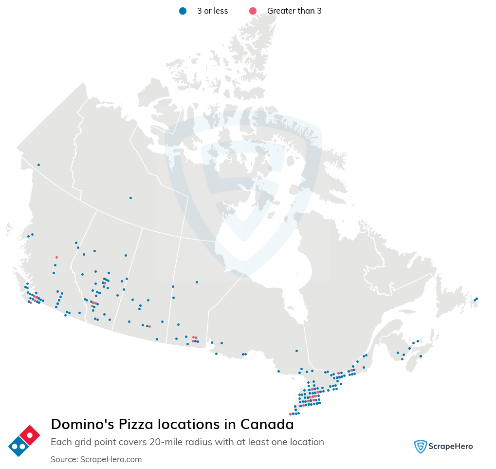 Map of Domino's Pizza locations in Canada