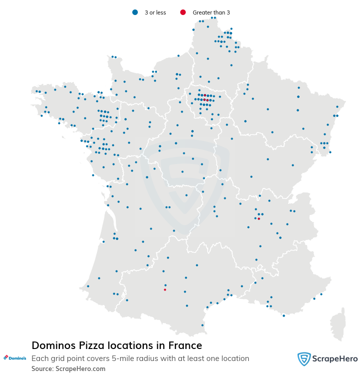 Map of Dominos Pizza stores in France