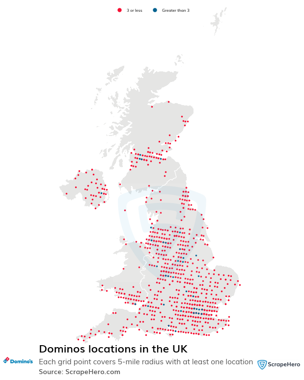 Map of Dominos restaurants in the United Kingdom