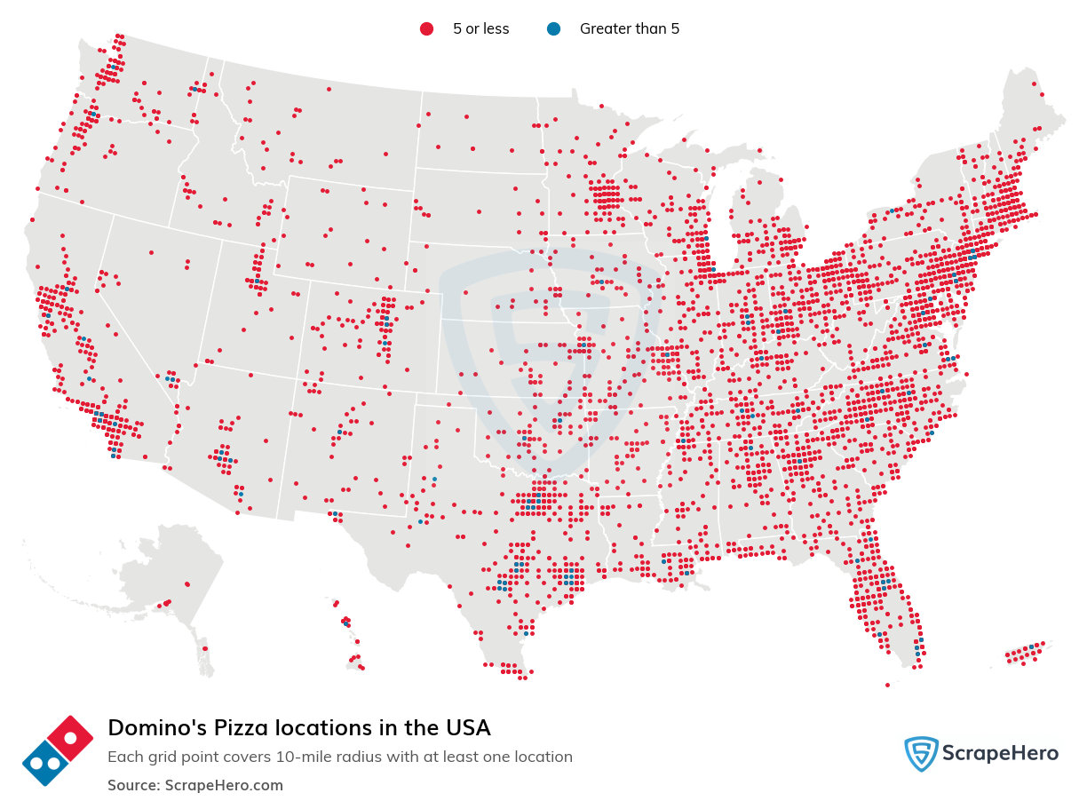 Map of Dominos locations in the United States