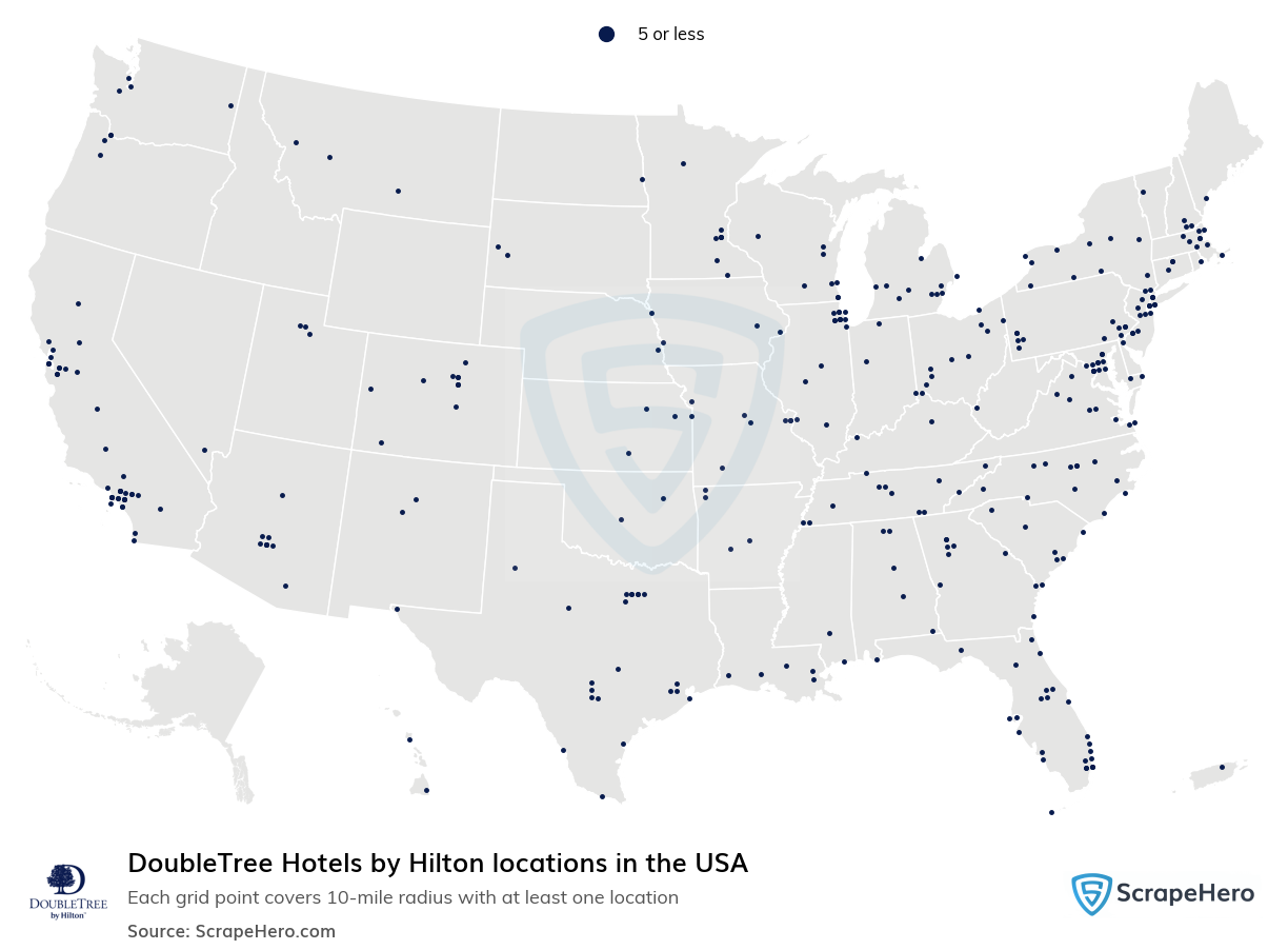 Map of DoubleTree locations in the United States