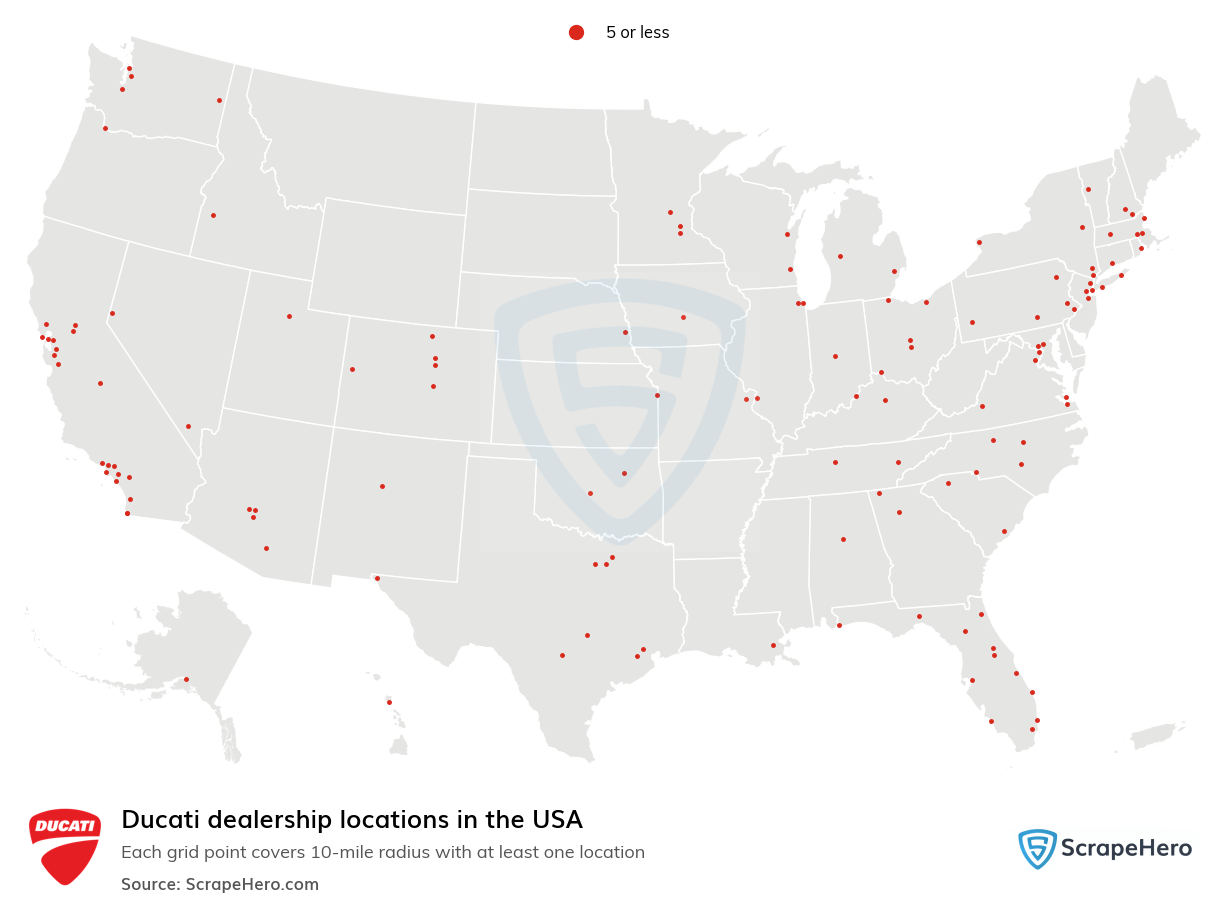Map of Ducati dealerships in the United States