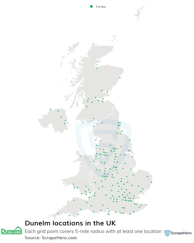 Map of Dunelm stores in the United Kingdom