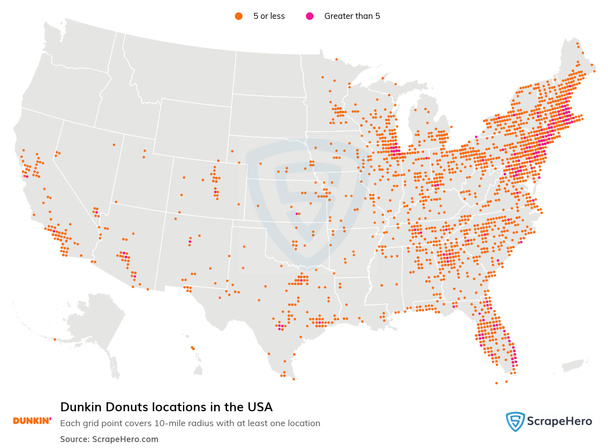 Map of Dunkin Donuts locations in the United States