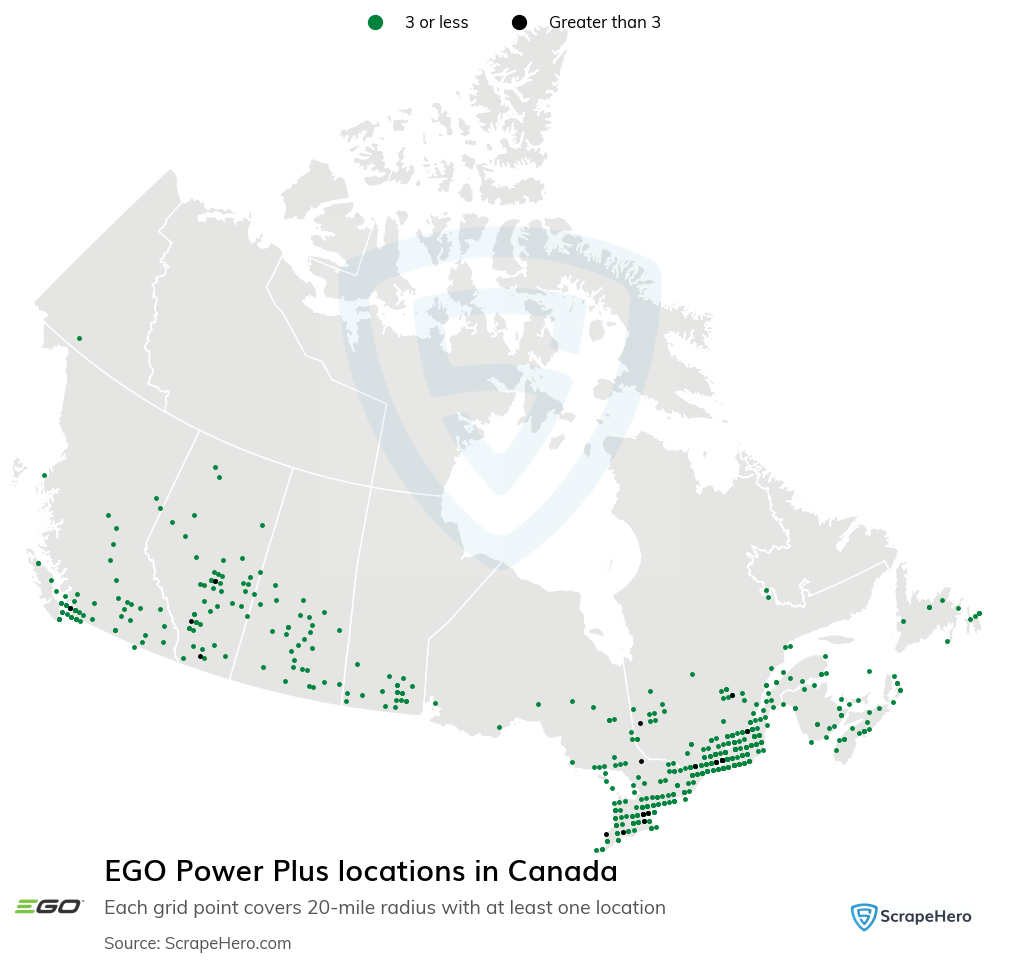 Map of EGO Power Plus distributors in Canada