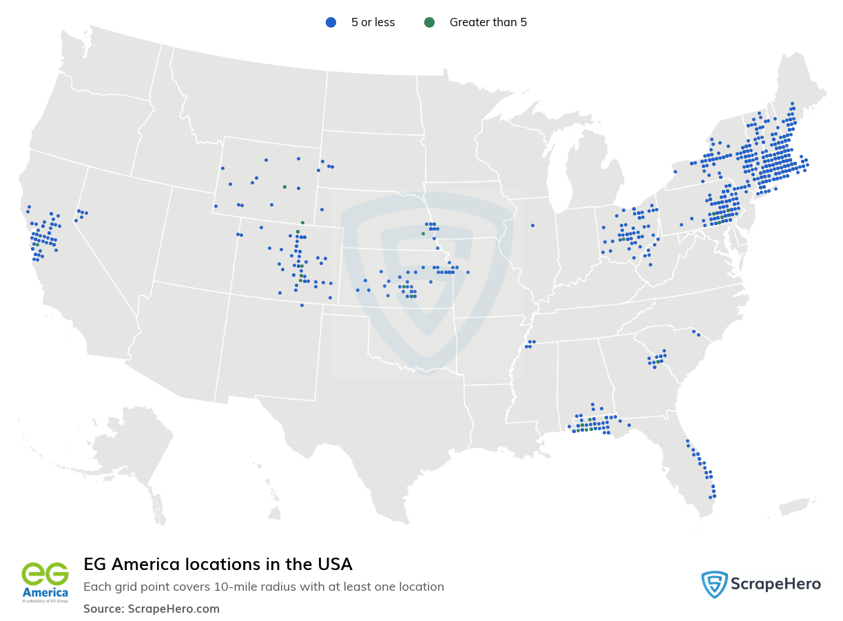 Map of  locations in the United States in 2024