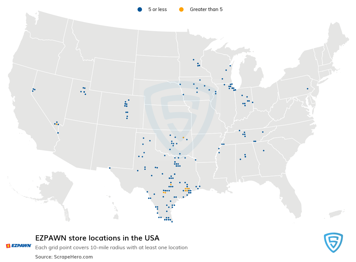 Map of EZPAWN stores in the United States