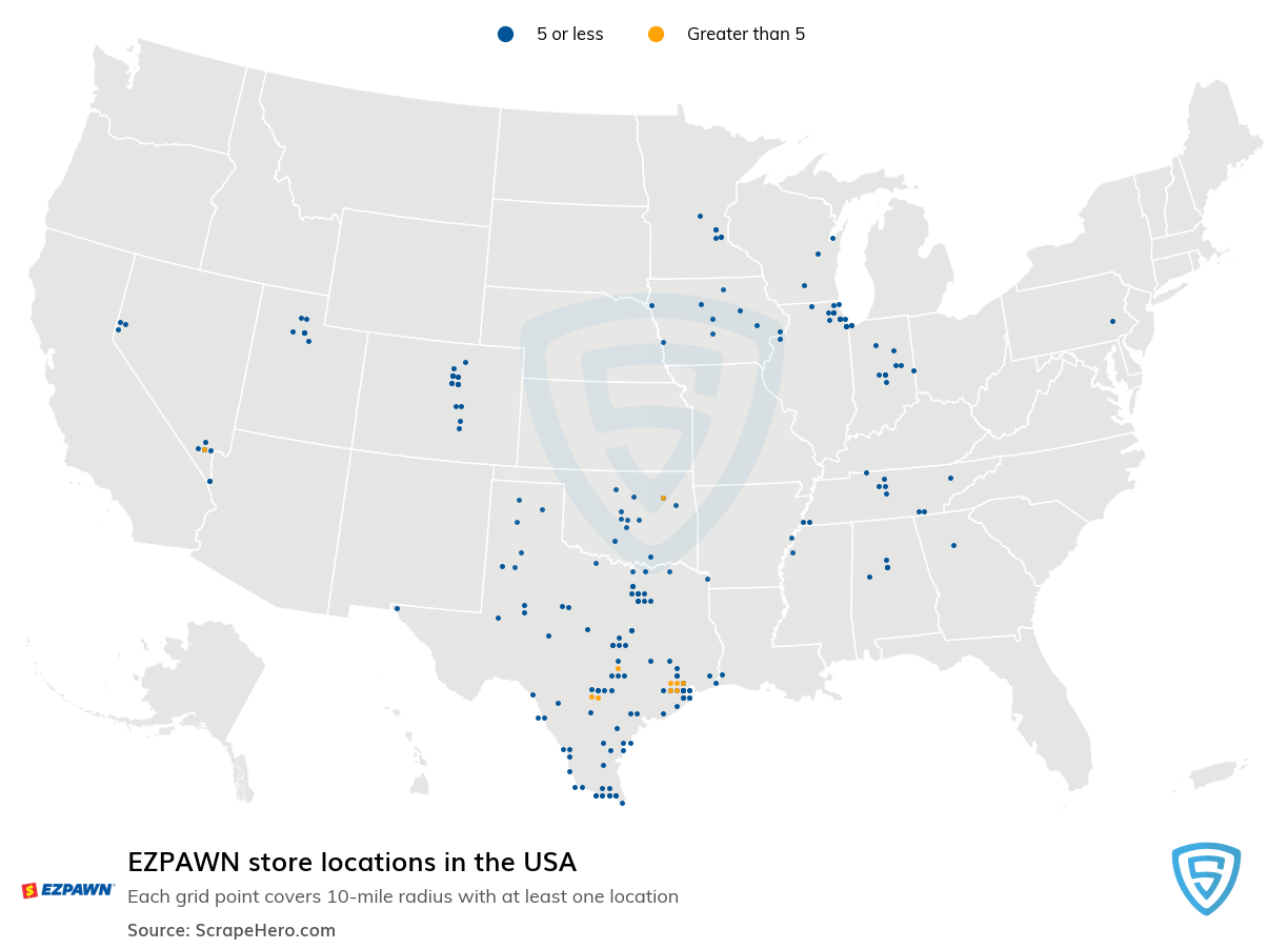 Map of  locations in the United States in 2024