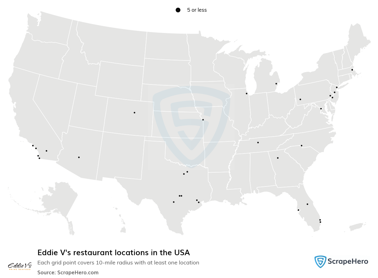 Map of Eddie V's restaurants in the United States