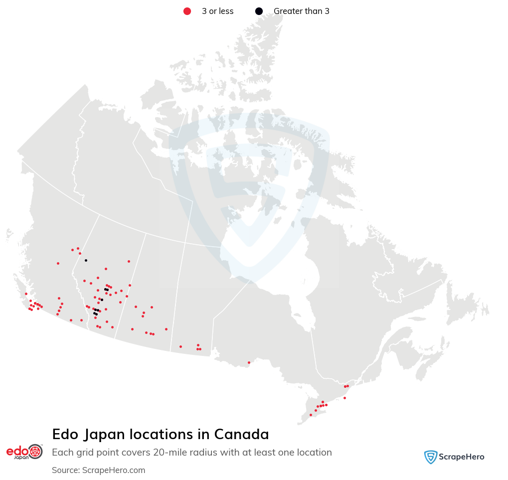 Map of Edo Japan locations in Canada