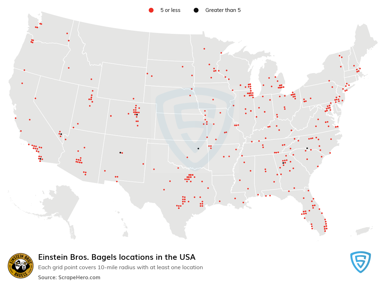 Map of Einstein Bros. Bagels locations in the United States