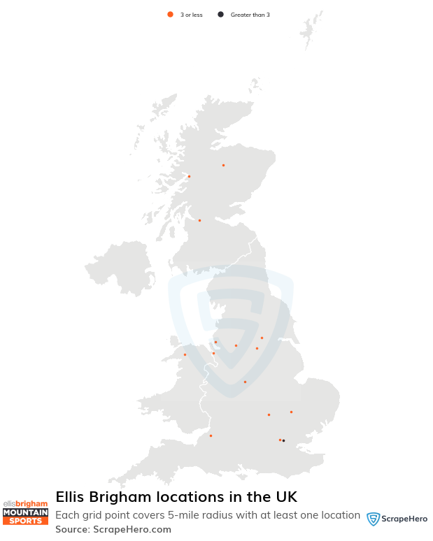 Map of Ellis Brigham stores in the United Kingdom