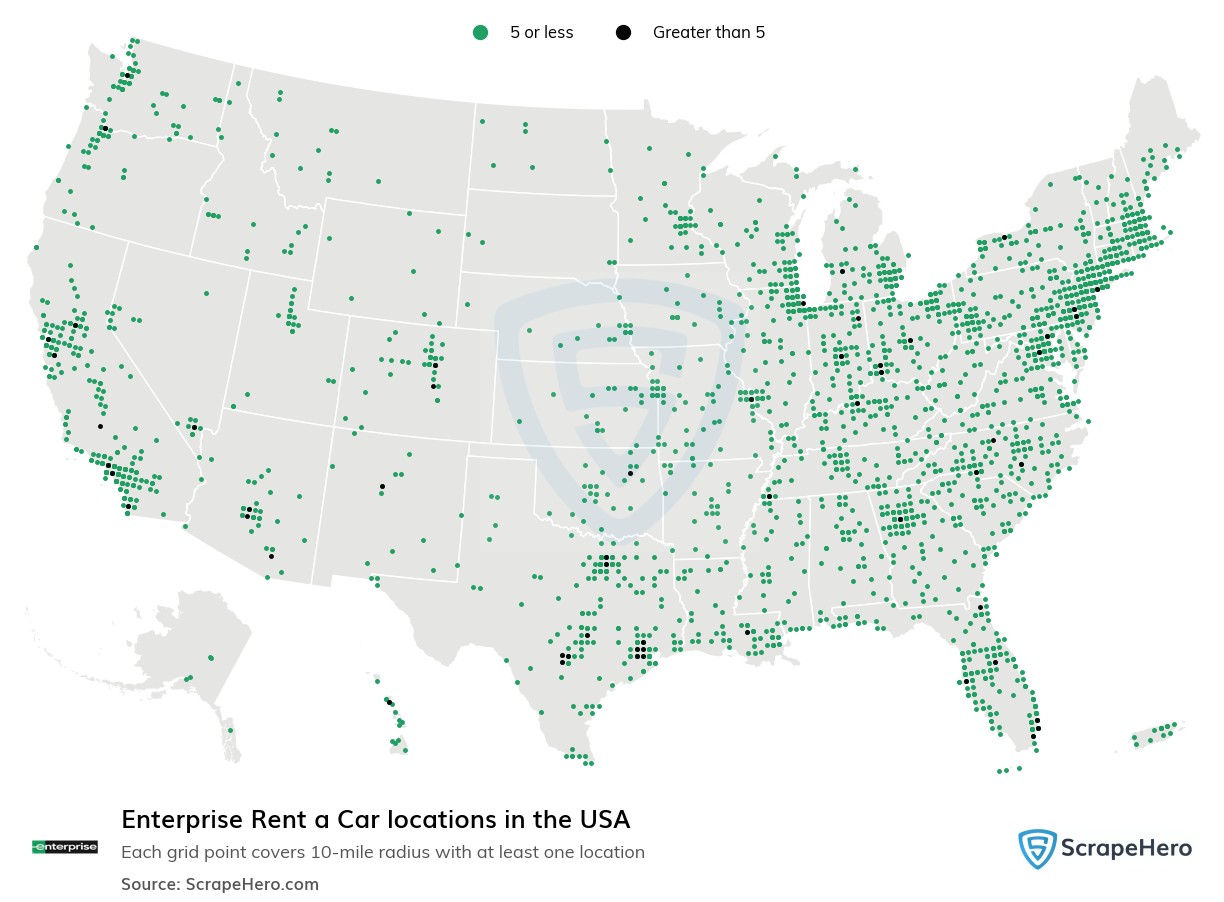 Map of Enterprise Rentals locations in the United States