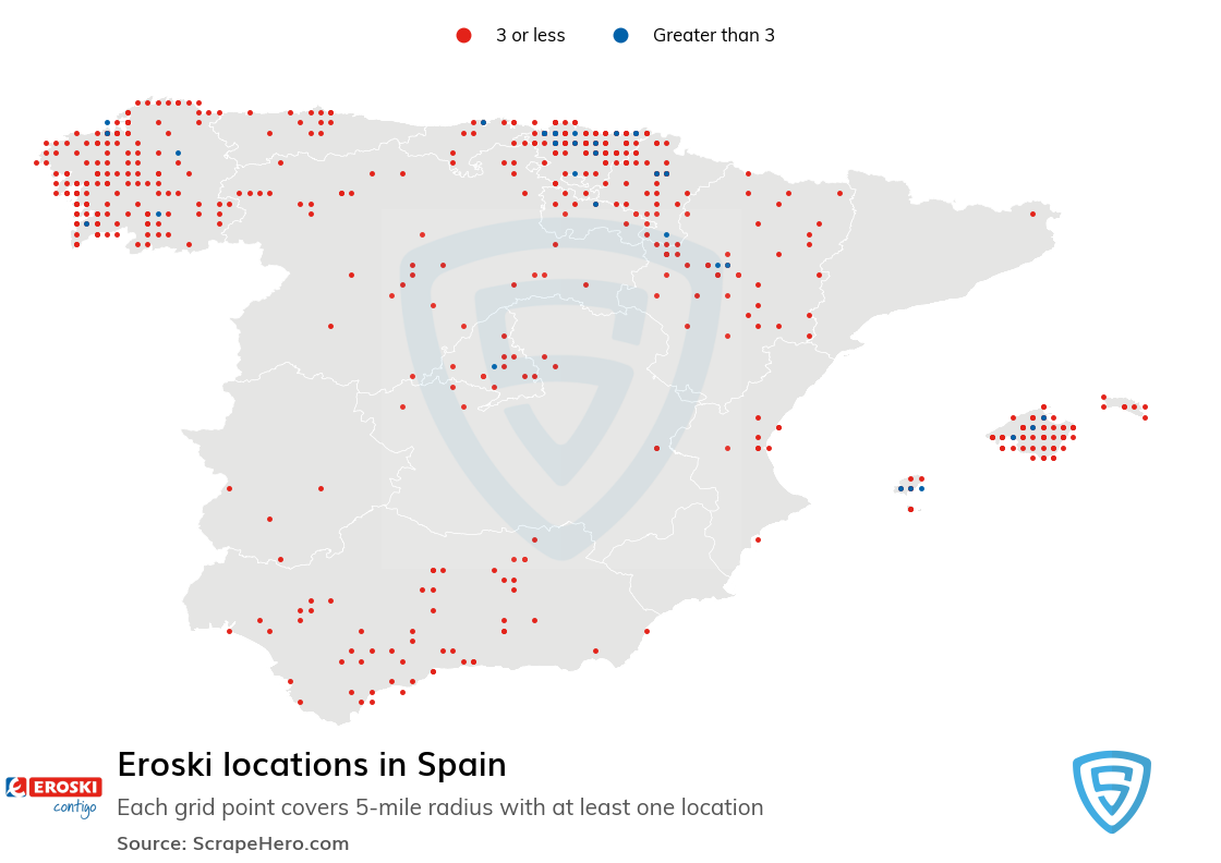 Map of Eroski stores in Spain