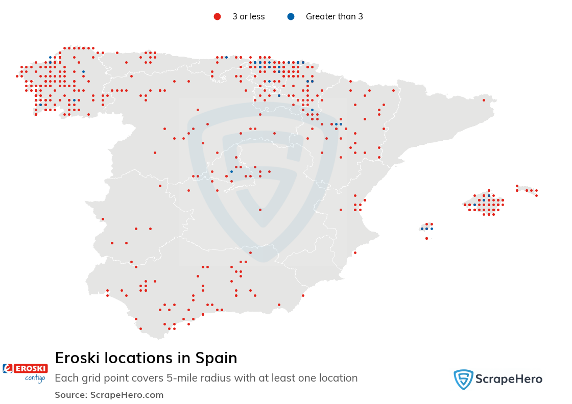 Map of Eroski stores in Spain