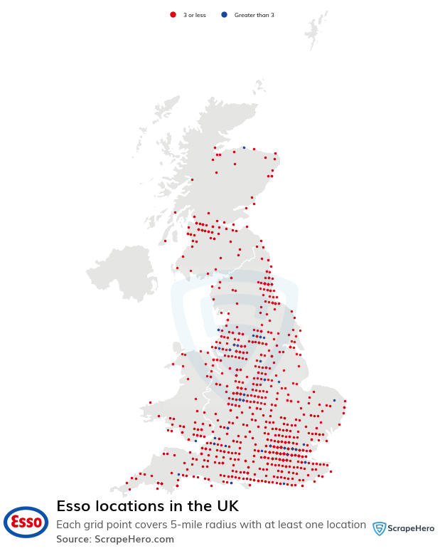 Map of Esso gas stations in the United Kingdom