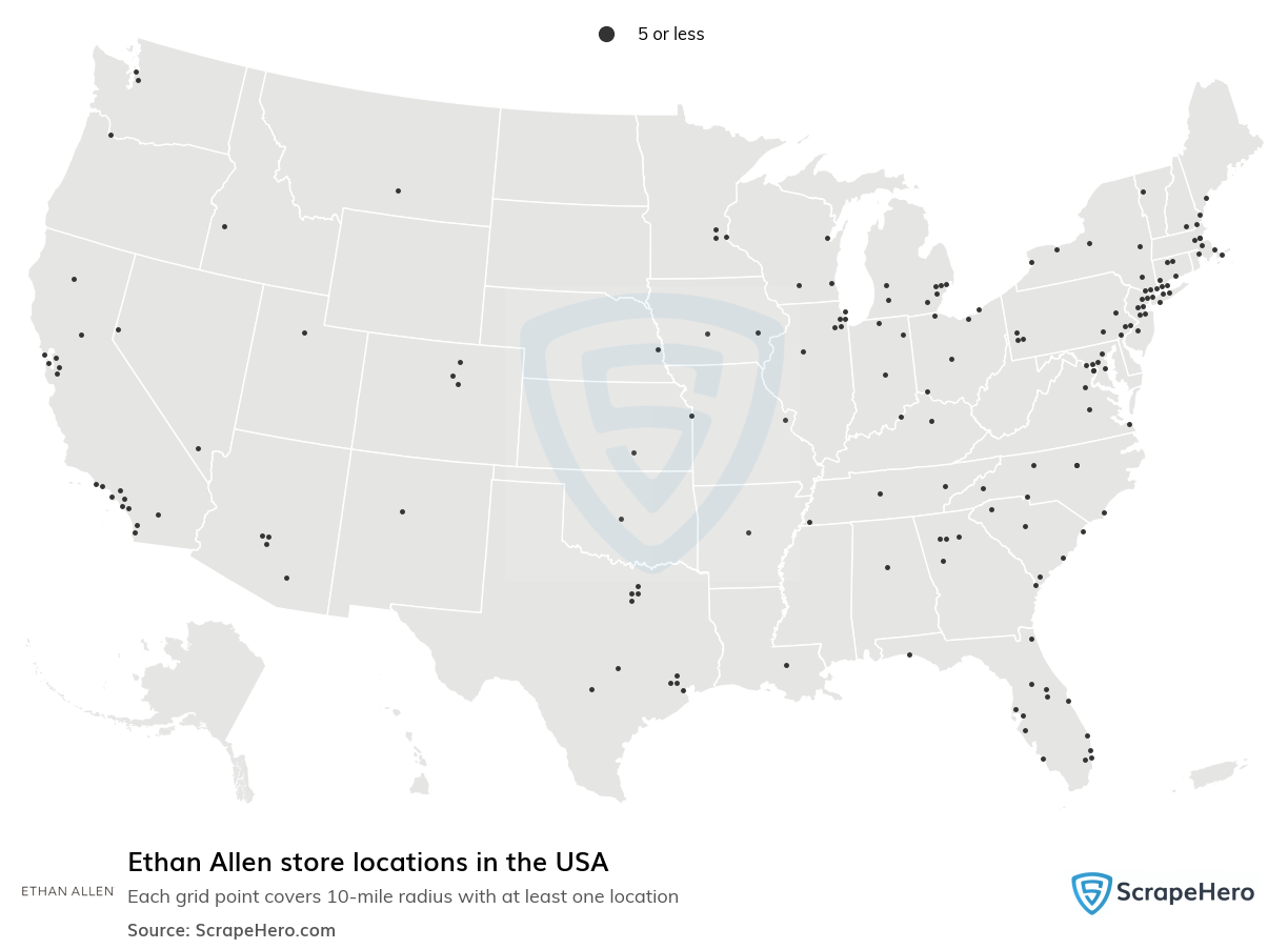 Map of Ethan Allen stores in the United States