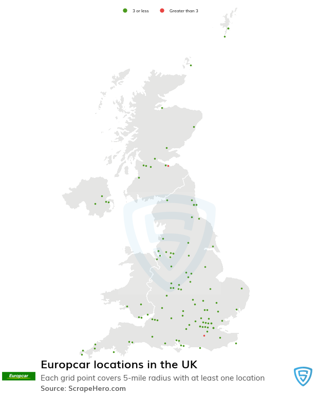 Map of Europcar locations in the United Kingdom