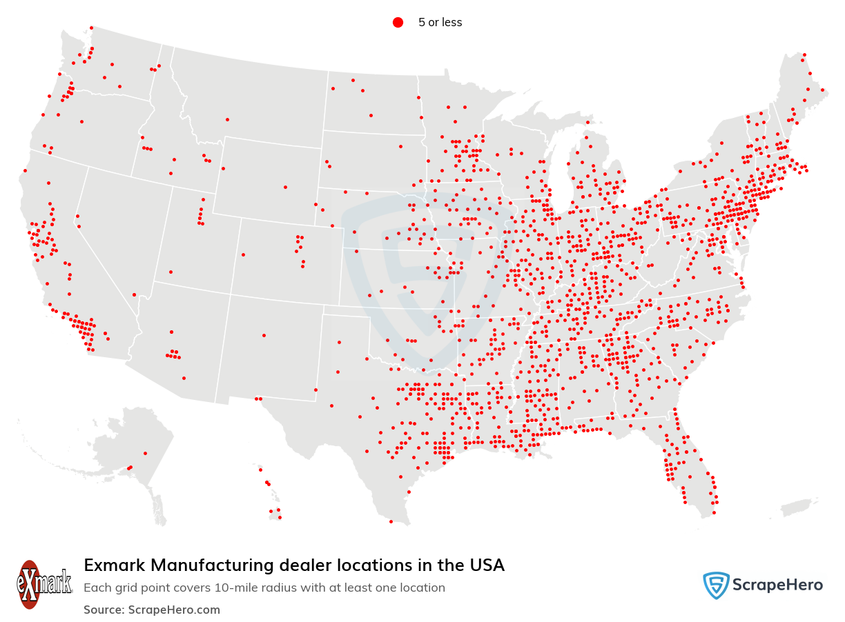 Map of Exmark Manufacturing dealers in the United States