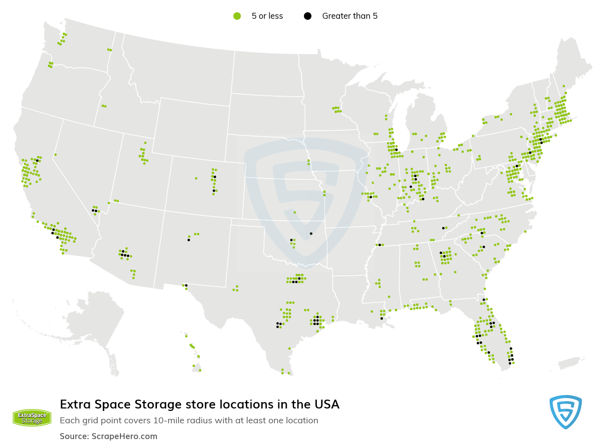 Map of Extra Space Storage locations in the United States