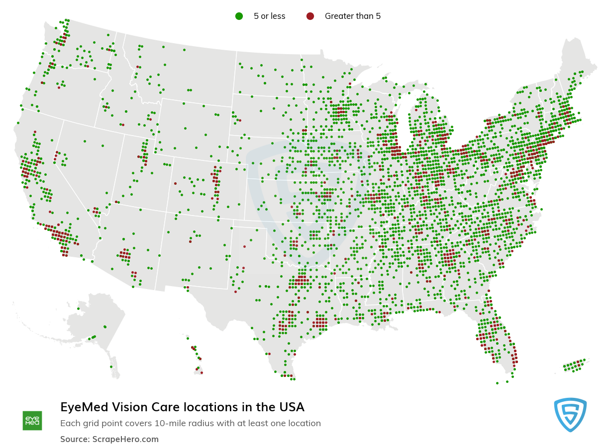 Map of EyeMed Vision Care locations in the United States