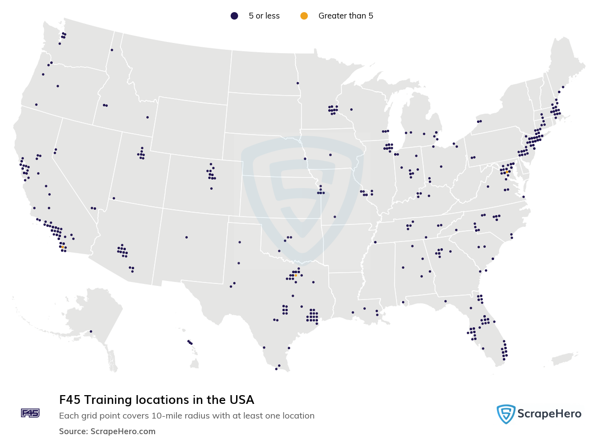 Map of F45 Training locations in the United States