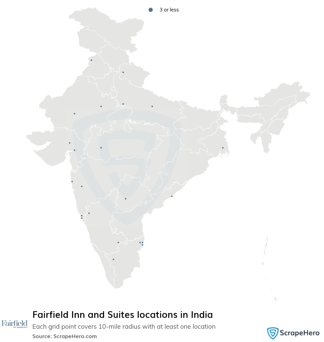 Map of Fairfield Inn and Suites hotels in India