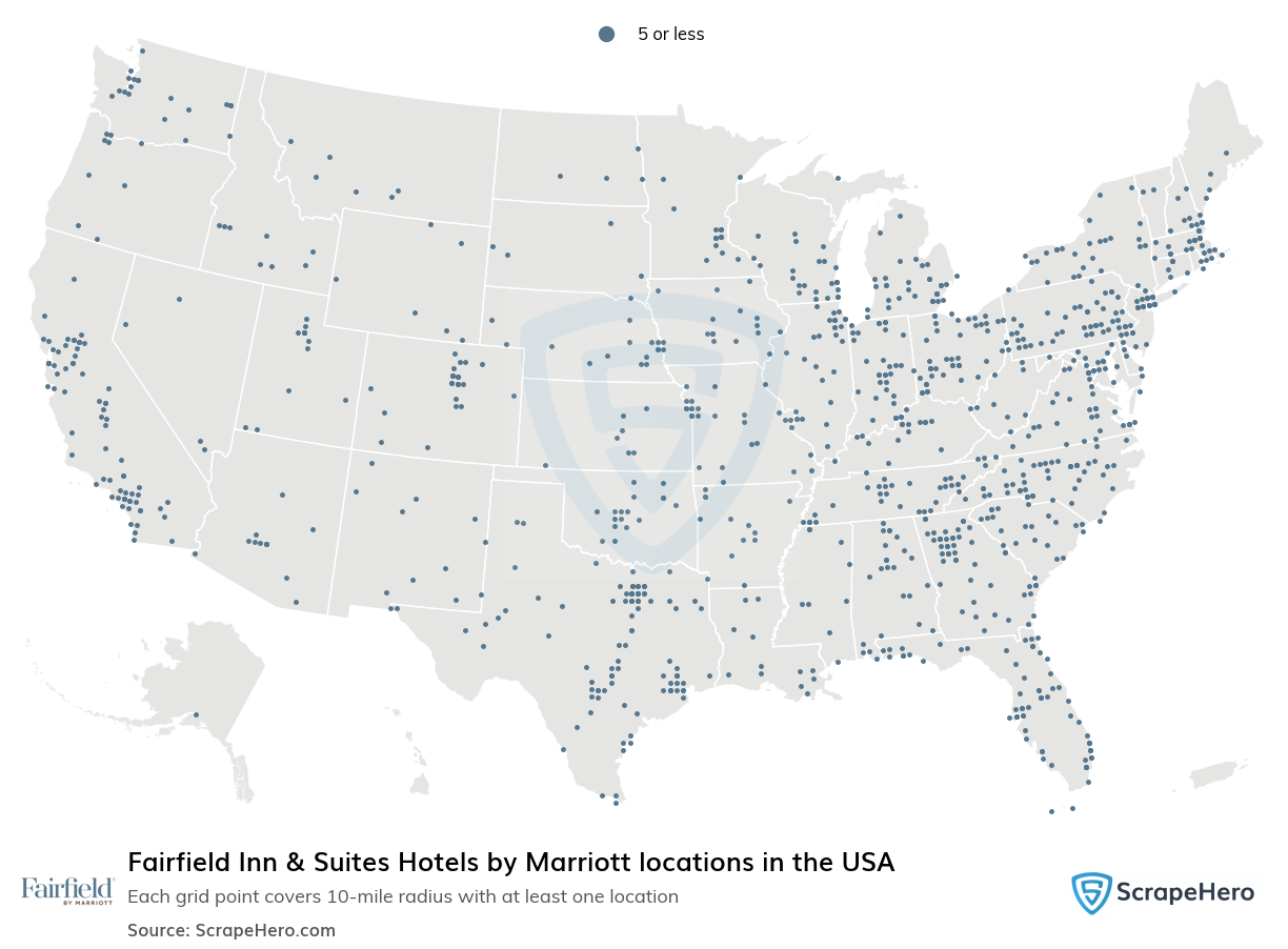 Map of  locations in the United States in 2024