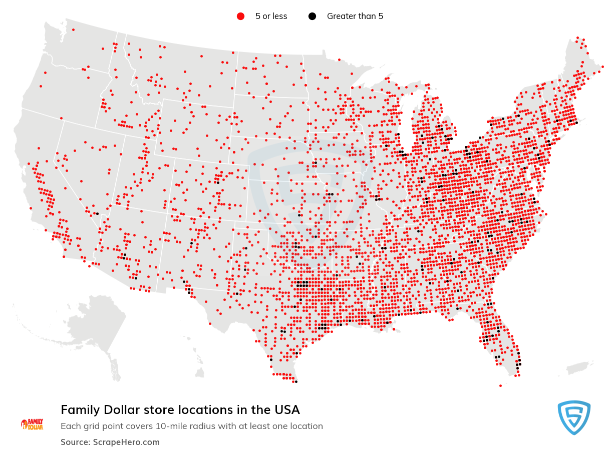 Map of Family Dollar locations in the United States in 2022