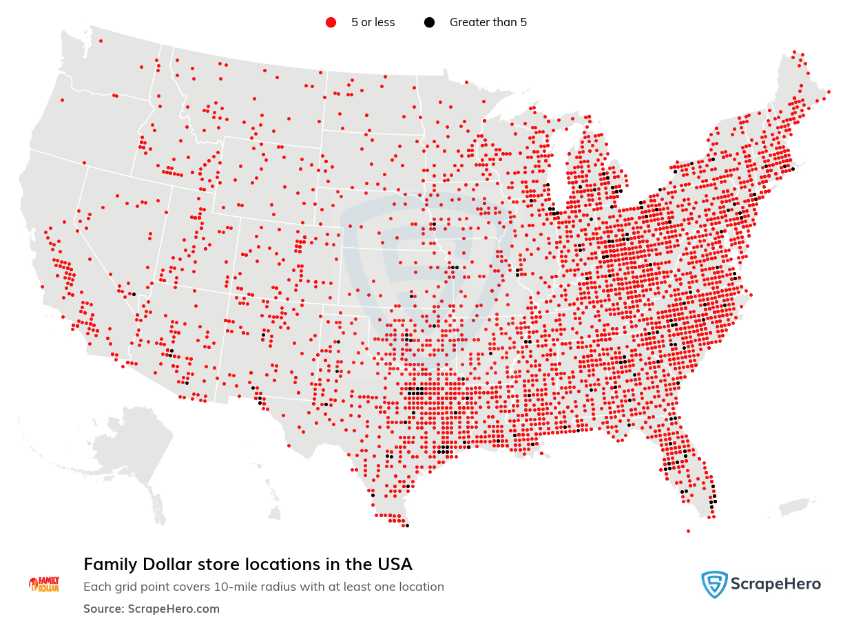 Map of  locations in the United States in 2024