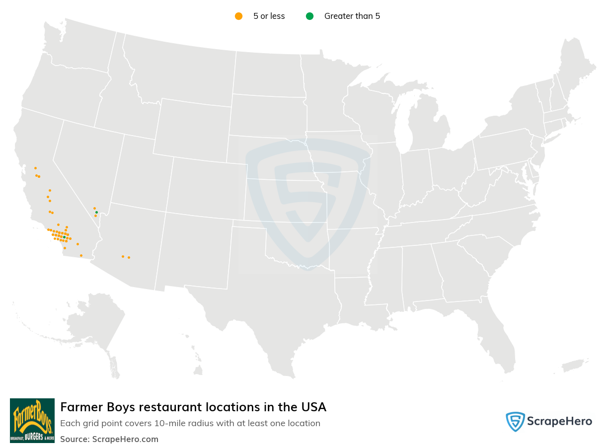 Map of Farmer Boys restaurants in the United States