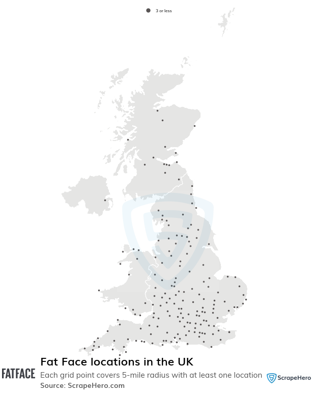Map of Fat Face stores in the United Kingdom