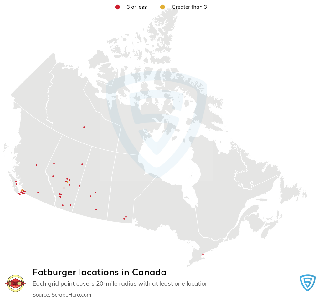 Map of Fatburger restaurants in Canada