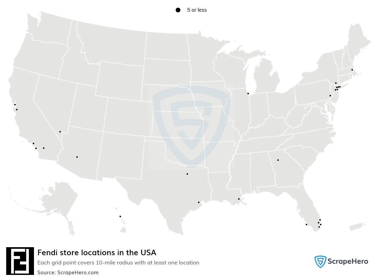 Map of Fendi stores in the United States