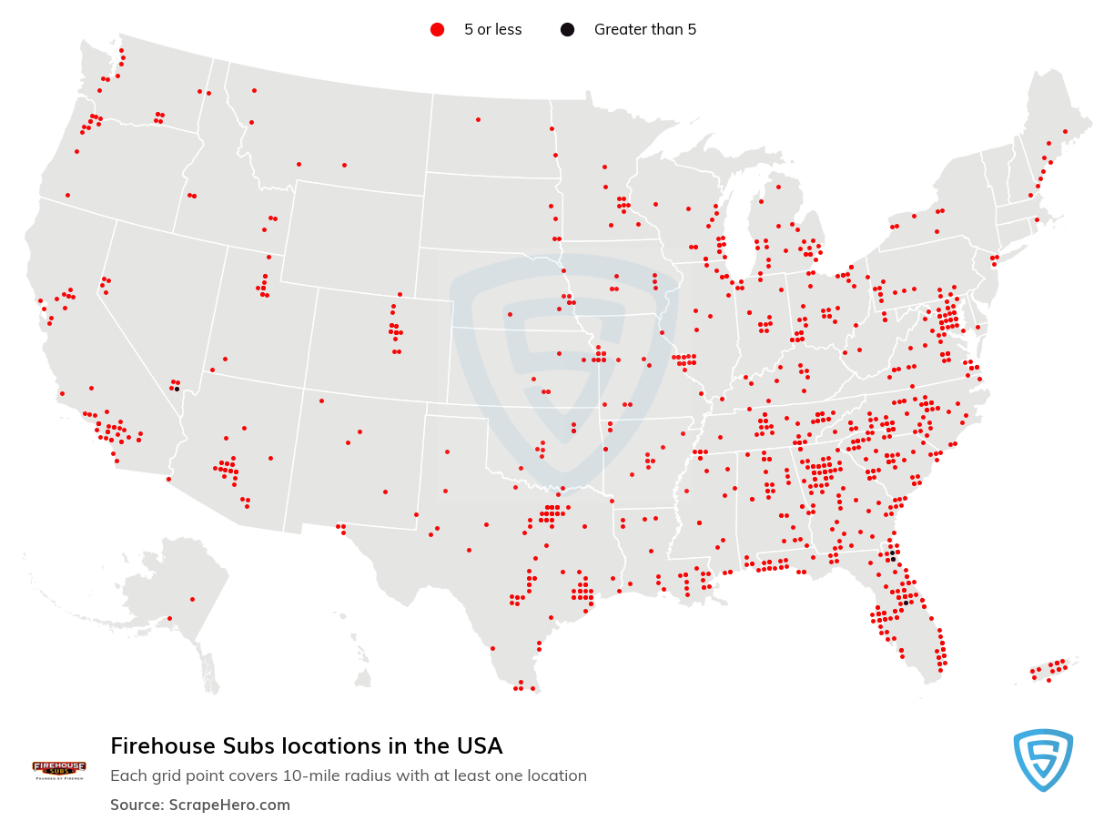 Map of Firehouse Subs locations in the United States