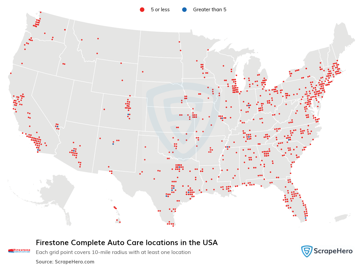 Map of Firestone Complete Auto Care locations in the United States