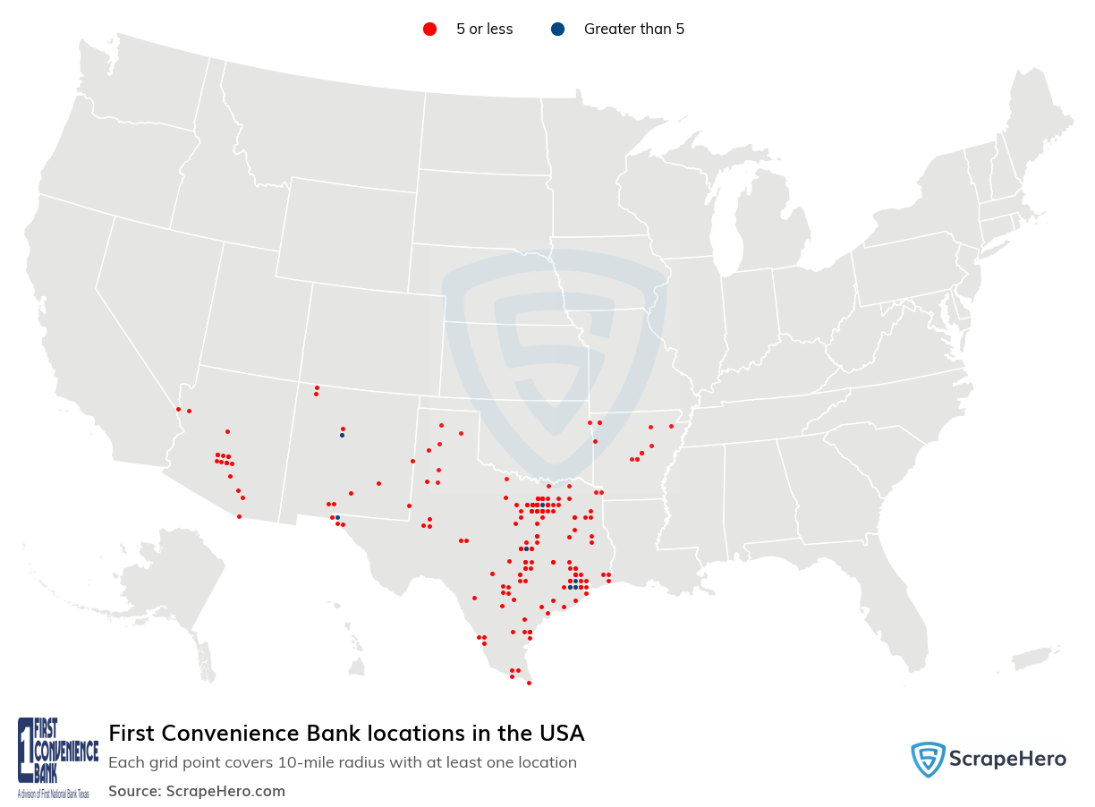 Map of First Convenience Bank locations in the United States