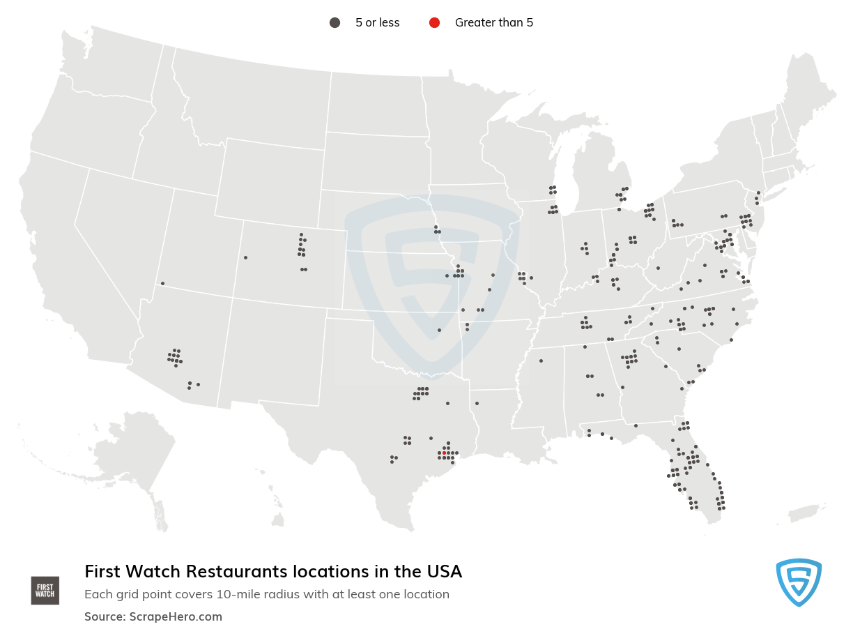 Map of First Watch Restaurants locations in the United States