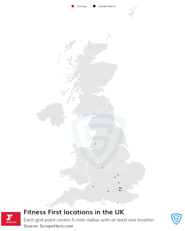 Map of Fitness First locations in the United Kingdom