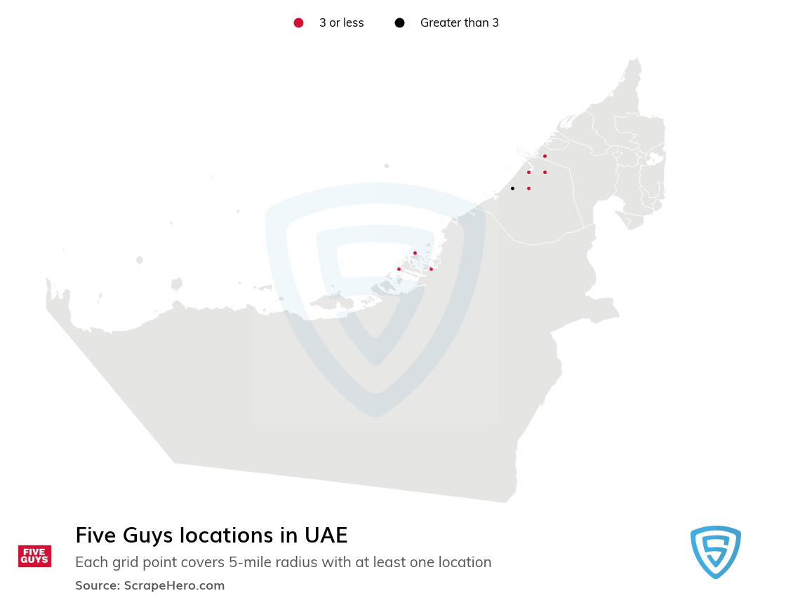 Map of Five Guys restaurants in United Arab Emirates