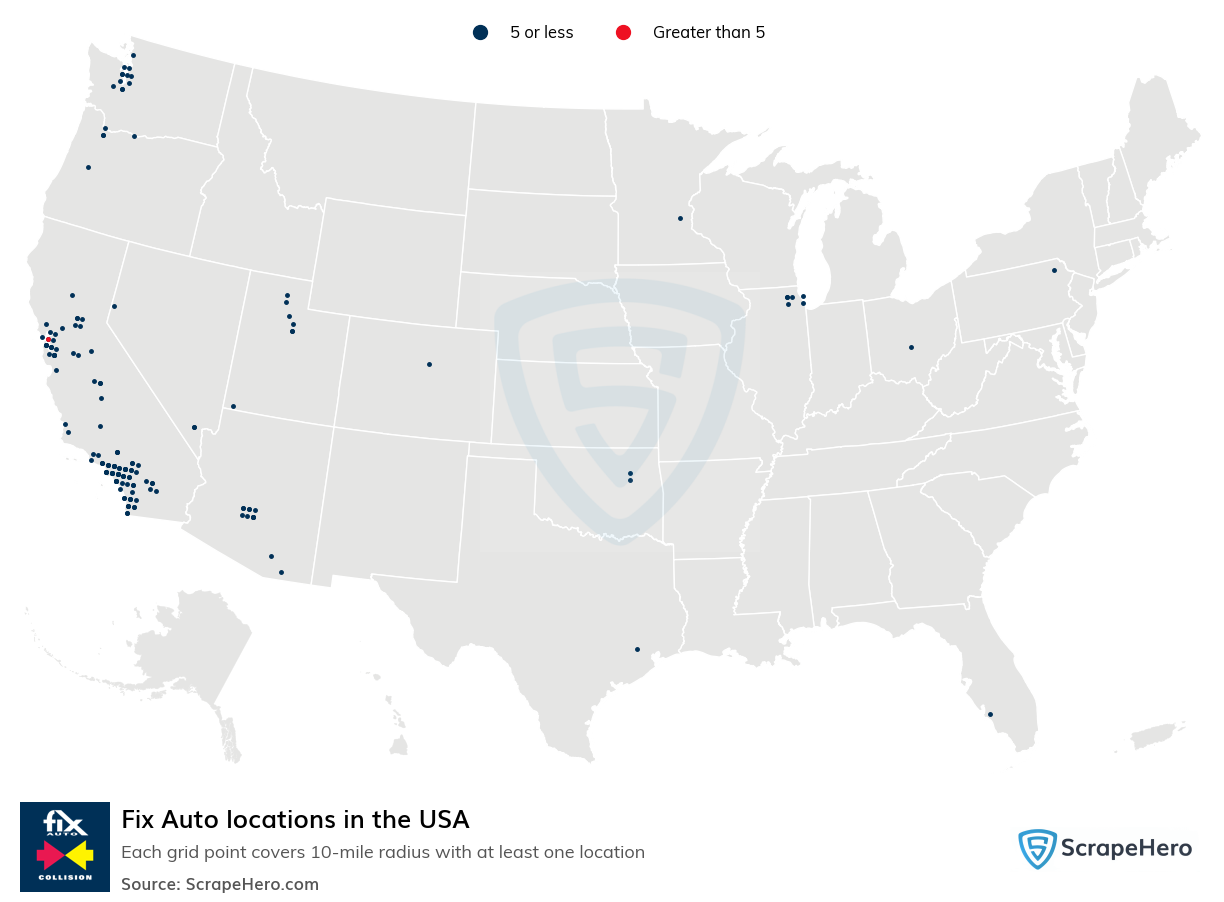 Map of Fix Auto locations in the United States