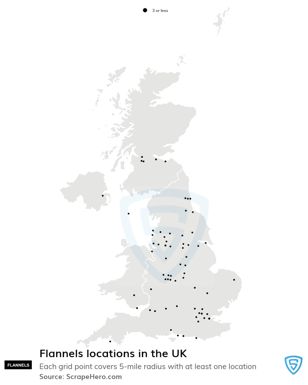 Map of Flannels stores in the United Kingdom
