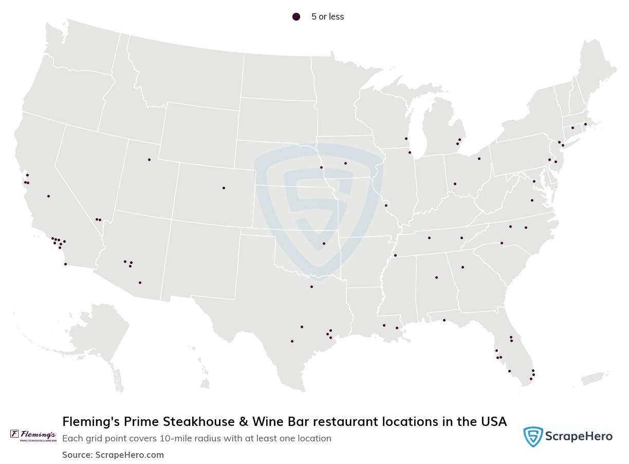 Map of Fleming's Prime Steakhouse & Wine Bar restaurants in the United States