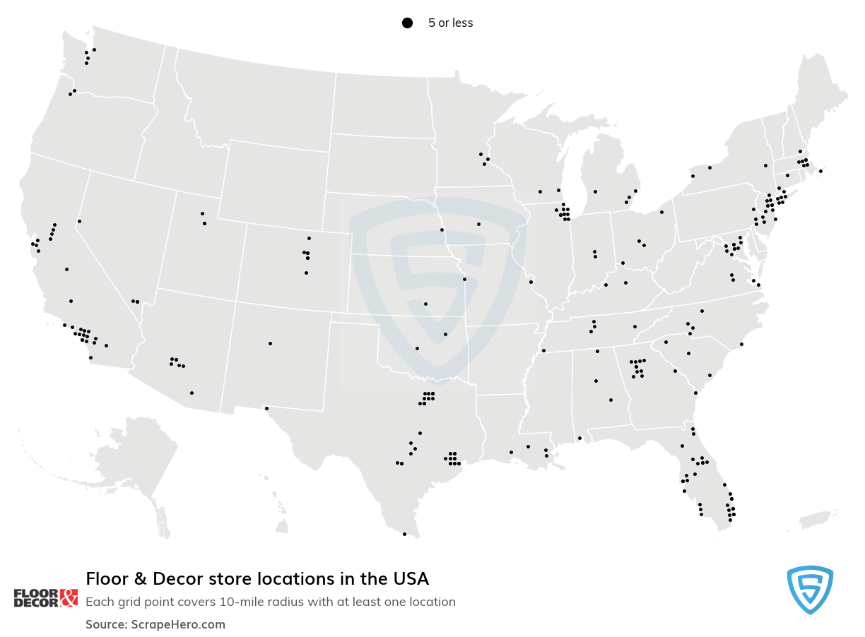 Map of Floor & Decor locations in the United States in 2022