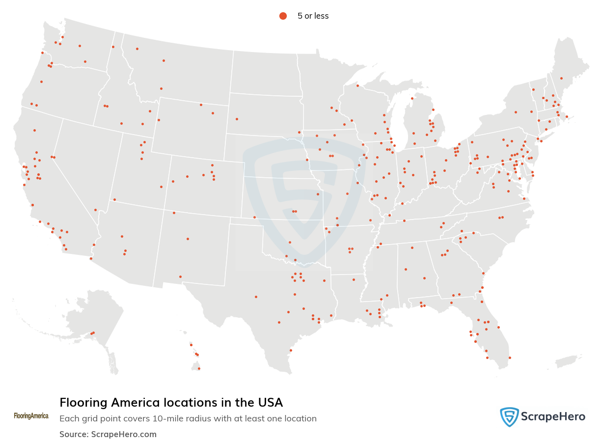 Map of Flooring America locations in the United States
