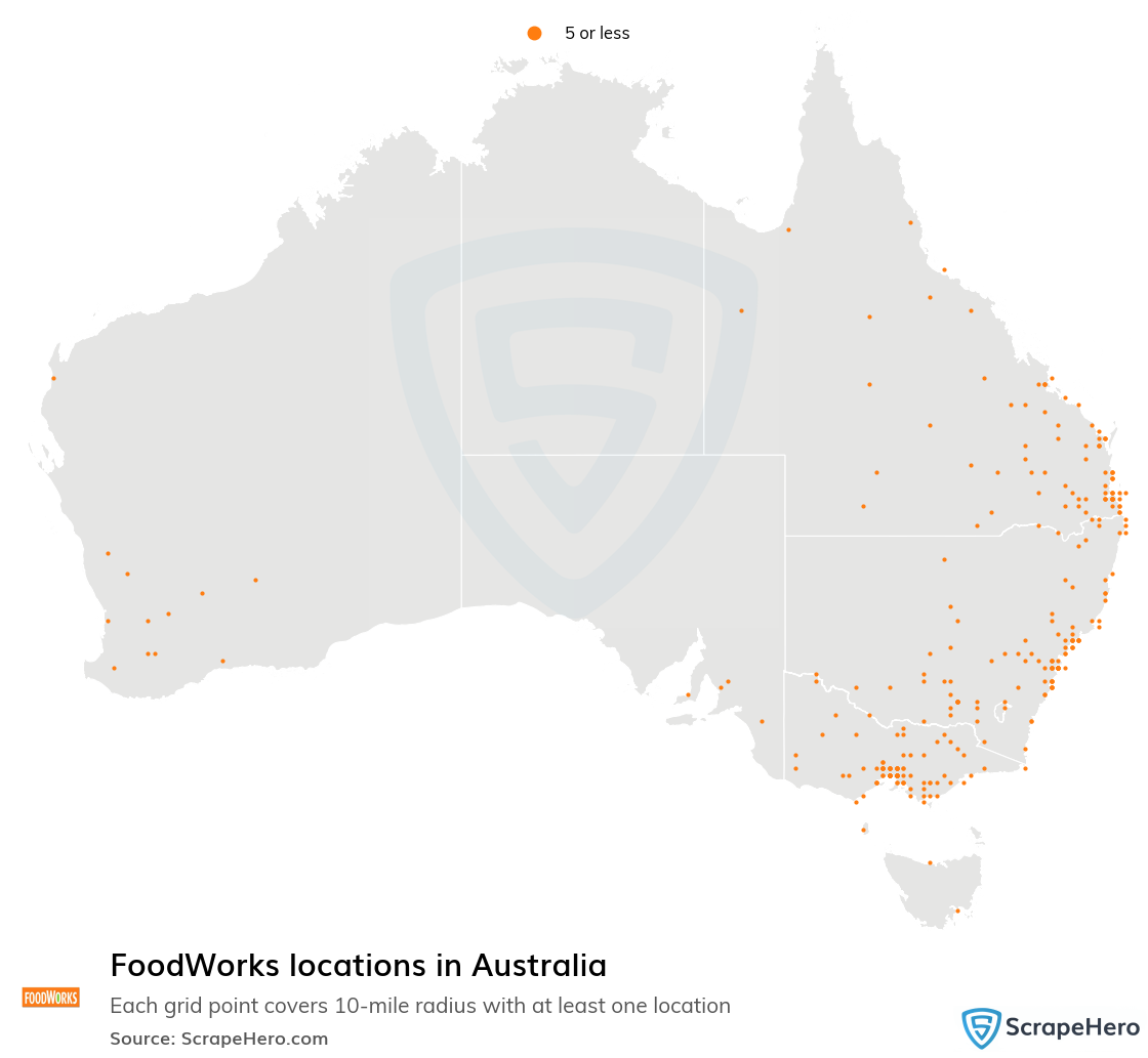 Map of FoodWorks stores in Australia