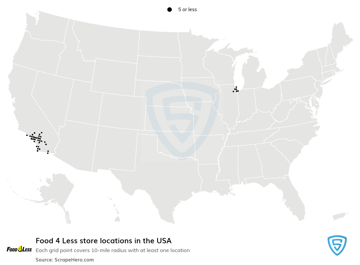 Map of Food 4 Less locations in the United States in 2021
